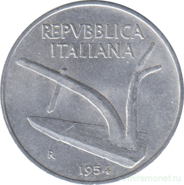 Монета. Италия. 10 лир 1954 год.