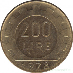 Монета. Италия. 200 лир 1978 год.