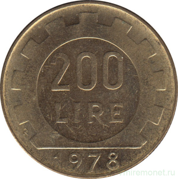 Монета. Италия. 200 лир 1978 год.