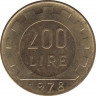 Монета. Италия. 200 лир 1978 год. ав.