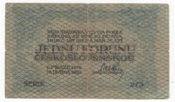 Банкнота. Чехословакия. 1 крона 1919 год. Тип 6.