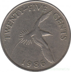 Монета. Бермудские острова. 25 центов 1986 год.