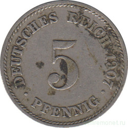 Монета. Германия (Германская империя 1871-1922). 5 пфеннигов 1907 год. (J).