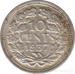 Монета. Нидерланды. 10 центов 1937 год.