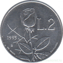 Монета. Сан-Марино. 2 лиры 1993 год. Роза.