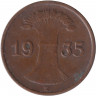 Монета. Германия. Веймарская республика. 1 рейхспфенниг 1935 год. Монетный двор - Мюльденхюттен (E).