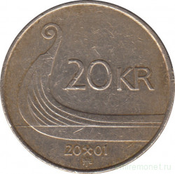 Монета. Норвегия. 20 крон 2001 год.