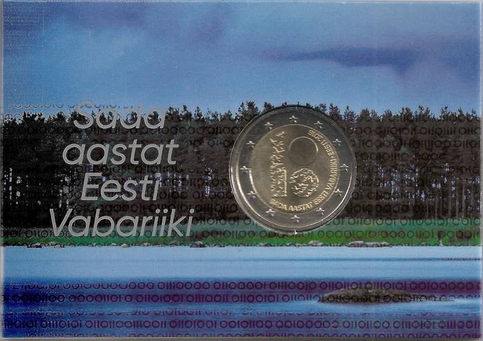 Монета. Эстония. 2 евро 2018 год. 100 лет независимости Эстонии. Буклет, коинкарта.