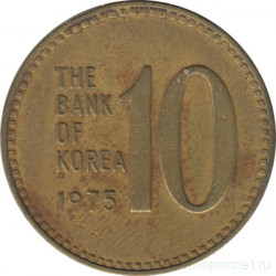 Монета. Южная Корея. 10 вон 1975 год.