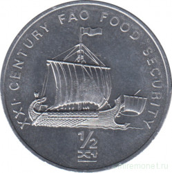 Монета. Северная Корея. 1/2 чона 2002 год. ФАО. Корабль викингов.