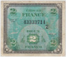 Банкнота. Франция. Американская оккупация. 2 франка 1944 год. Тип 114b. рев.