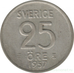 Монета. Швеция. 25 эре 1957 год.