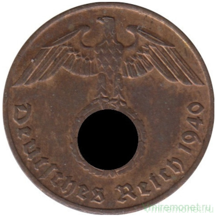 Монета. Германия. Третий Рейх. 2 рейхспфеннига 1940 год. Монетный двор - Гамбург (J).