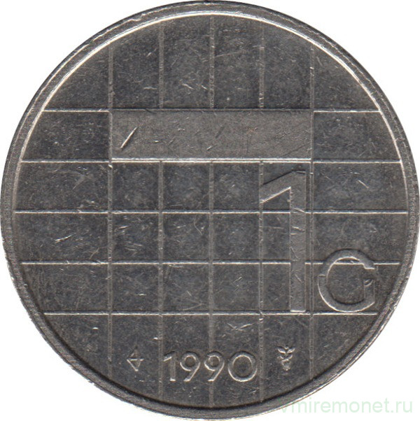 Монета. Нидерланды. 1 гульден 1990 год.