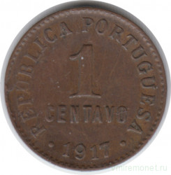 Монета. Португалия. 1 сентаво 1917 год.