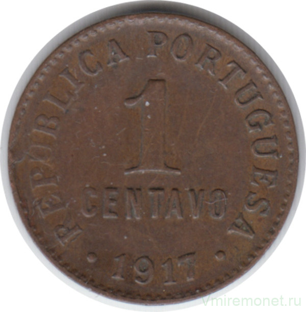 Монета. Португалия. 1 сентаво 1917 год.