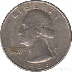 Монета. США. 25 центов 1988 год. Монетный двор P.