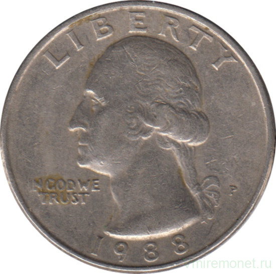 Монета. США. 25 центов 1988 год. Монетный двор P.