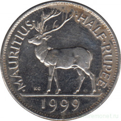 Монета. Маврикий. 1/2 рупии 1999 год.