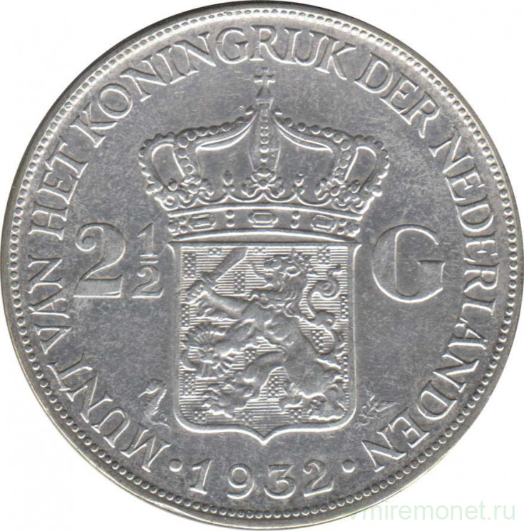 Монета. Нидерланды. 2,5 гульдена 1932 год.