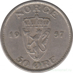 Монета. Норвегия. 50 эре 1957 год.
