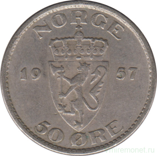 Монета. Норвегия. 50 эре 1957 год.