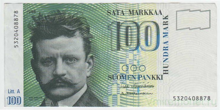 Банкнота. Финляндия. 100 марок 1986 год. Лит А. Тип 119 (30).
