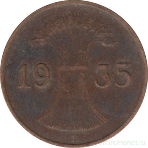 Монета. Германия. Веймарская республика. 1 рейхспфенниг 1935 год. Монетный двор - Мюнхен (D).