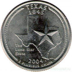 Монета. США. 25 центов 2004 год. Штат № 28 Техас. Монетный двор P.