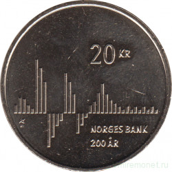 Монета. Норвегия. 20 крон 2016 год. 200 лет Норвежскому банку.