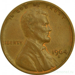 Монета. США. 1 цент 1964 год. Монетный двор D.