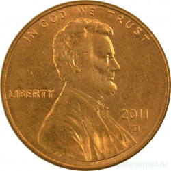 Монета. США. 1 цент 2011 год. Монетный двор D.