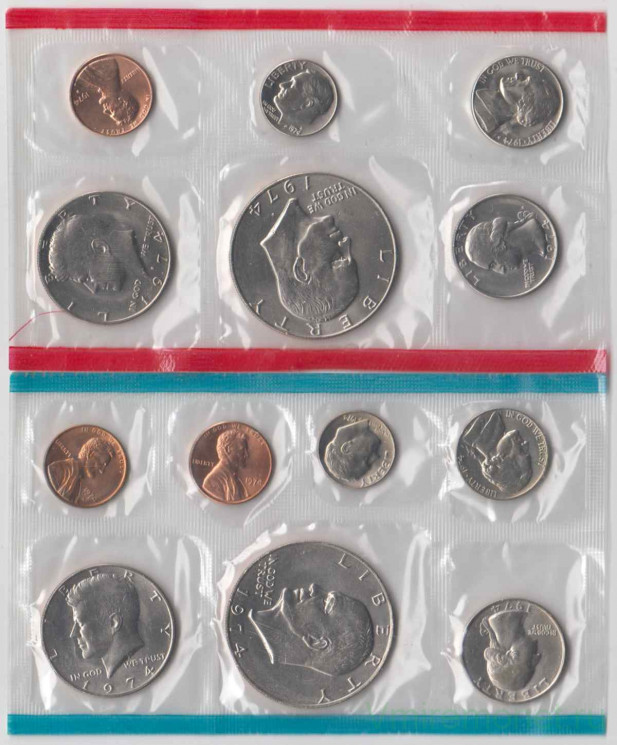 Монета. США. Годовой набор 1974 год. Монетные дворы P и D.