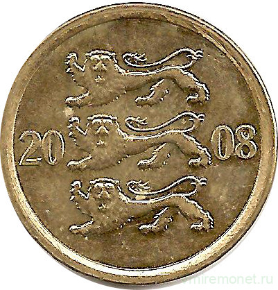 Монета. Эстония. 10 сентов 2008 год.
