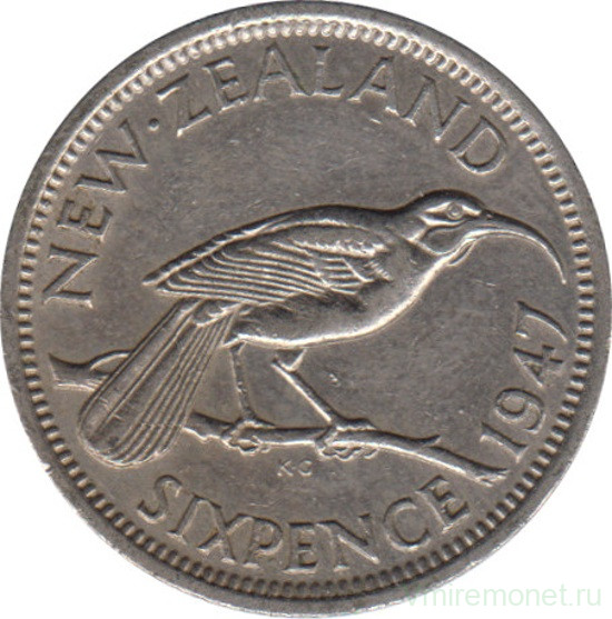 Монета. Новая Зеландия. 6 пенсов 1947 год.