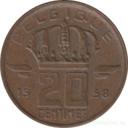 Монета. Бельгия. 20 сантимов 1958 год. BELGIQUE.