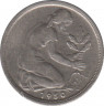  Монета. ФРГ. 50 пфеннигов 1950 год. Монетный двор - Карлсруэ (G). ав.