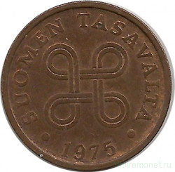 Монета. Финляндия. 5 пенни 1975 год.
