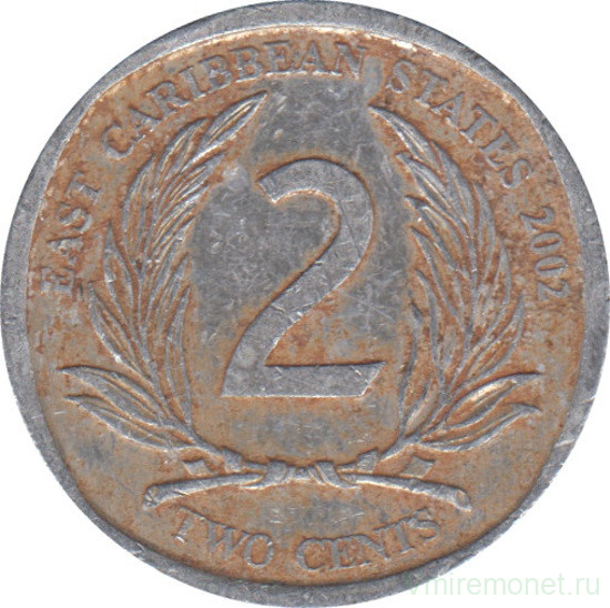 Монета. Восточные Карибские государства. 2 цента 2002 год.