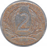 Монета. Восточные Карибские государства. 2 цента 2002 год. ав.