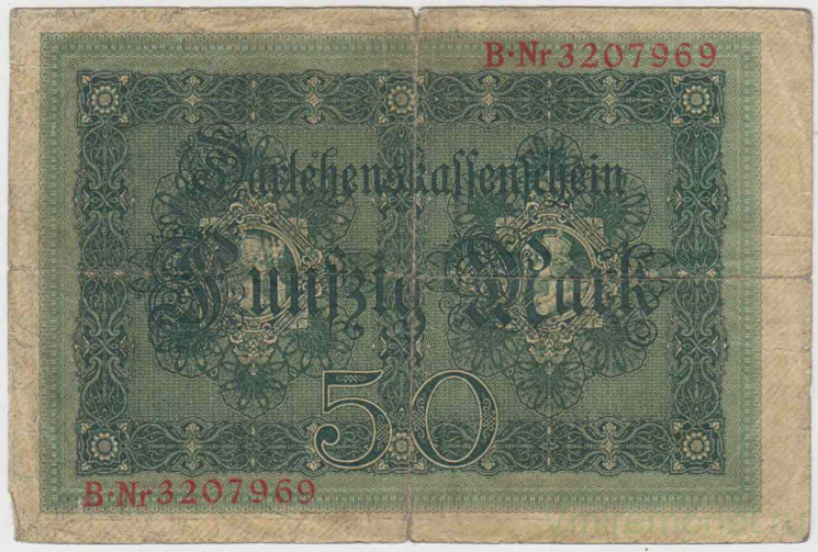 Банкнота. Кредитный билет. Германия. Германская империя (1871-1918). 50 марок 1914 год. (номер 7 цифр).