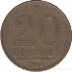 Монета. Бразилия. 20 сентаво 1943 год. Алюминиевая бронза.