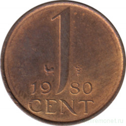 Монета. Нидерланды. 1 цент 1980 год.