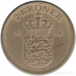 Монета. Дания. 2 кроны 1948 год.