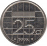 Монета. Нидерланды. 25 центов 1998 год. ав.