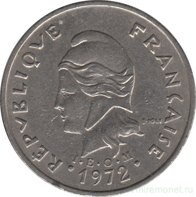 Монета. Французская Полинезия. 20 франков 1972 год.