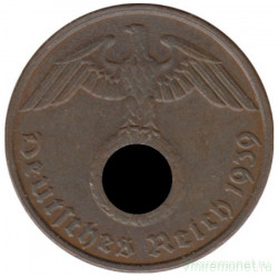 Монета. Германия. Третий Рейх. 2 рейхспфеннига 1939 год. Монетный двор - Штуттгарт (F).