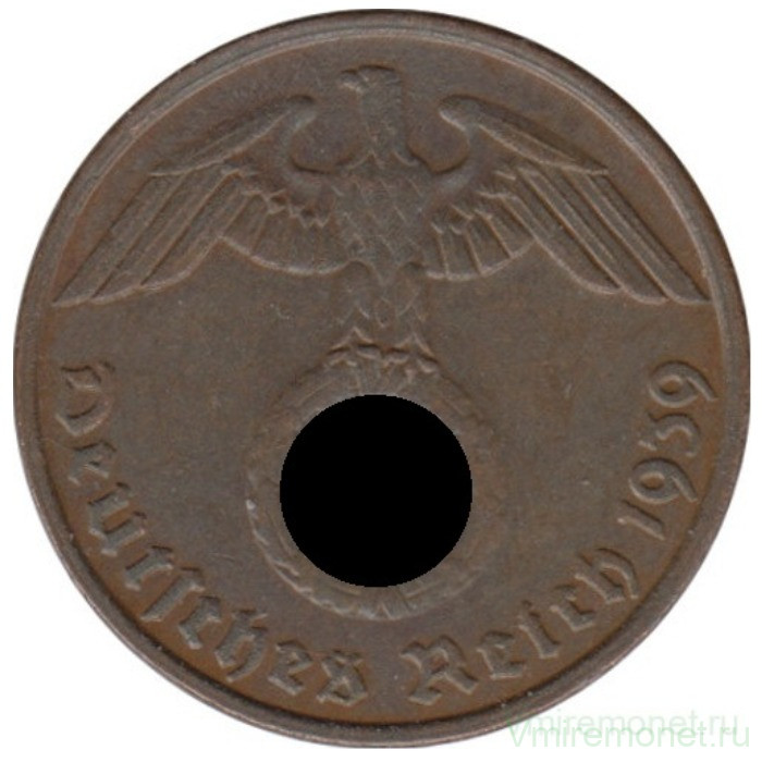 Монета. Германия. Третий Рейх. 2 рейхспфеннига 1939 год. Монетный двор - Штуттгарт (F).
