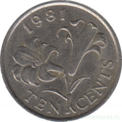 Монета. Бермудские острова. 10 центов 1981 год.