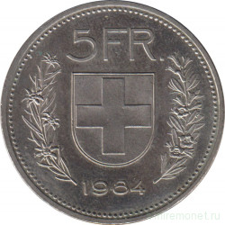 Монета. Швейцария. 5 франков 1984 год.